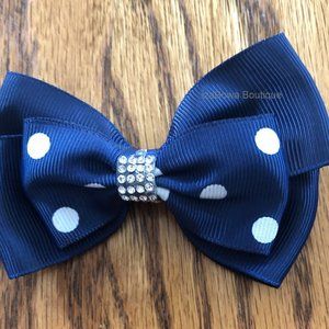 Navy Polka Dot 4" Double Stacked Bow -kids- (2) 4B2919 Handmade NWT Boutiqu